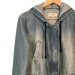 Ci Sono Relaxed Fit Light Blue Wash Long Denim Hooded Jacket Size Small